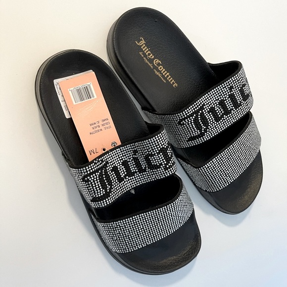Juicy Couture | Shoes | Juicy Couture Black Slide Rhinestone Sandal |  Poshmark